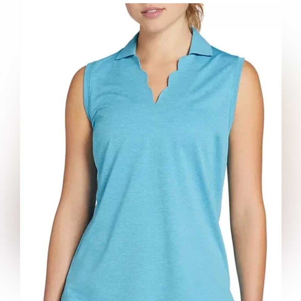 NWT Walter Hagen Clubhouse Scallop Sleeveless Golf Polo in Blue Splash